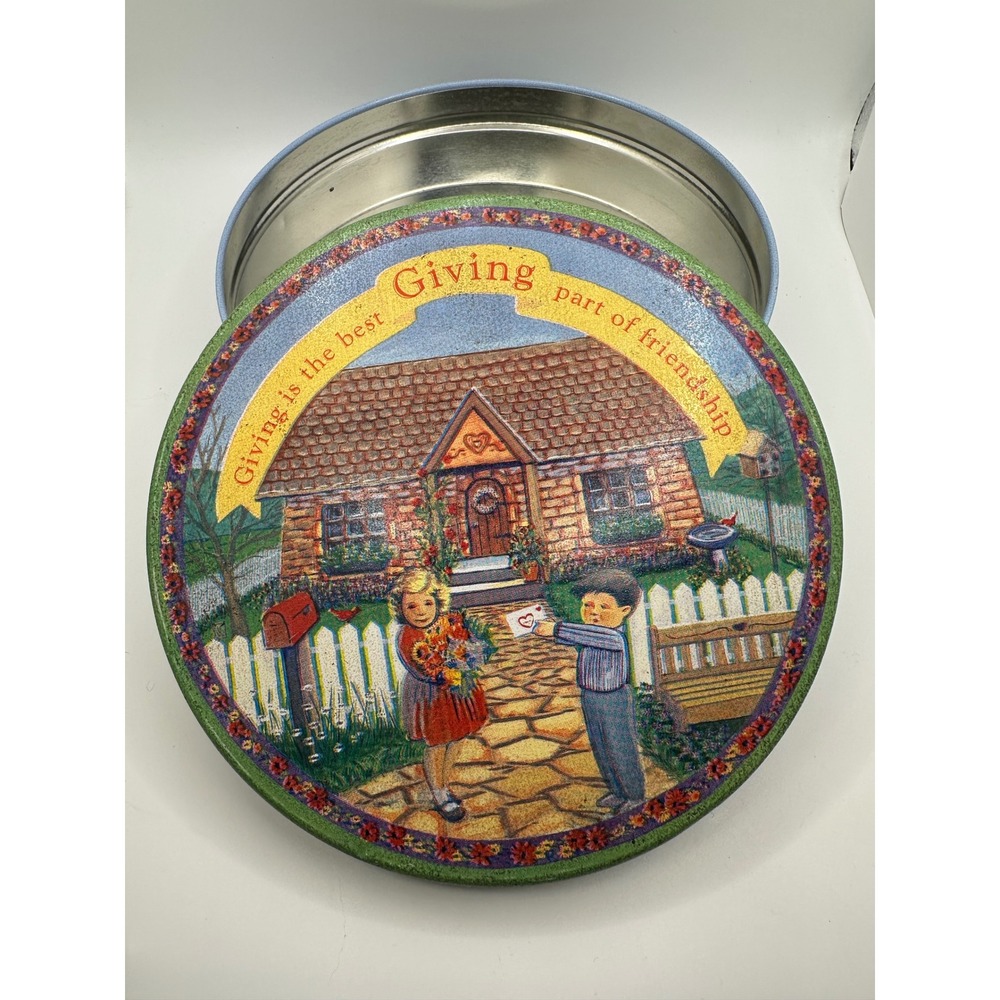 Vintage Friendship Tin 'Giving is the Best Part of Friendship' Round Metal Tin